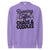 Purple sweatshirt with text 'Running on Coffee, Chaos & Cuddles' on a white background