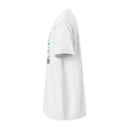 Illustrated t-shirt design with the quote "Building Tiny Humans with Big Dreams" surrounded by a family parenting scene