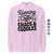Pink sweatshirt with 'Running on Coffee, Chaos & Cuddles' text and graphics on a white background.