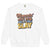 “Mommin' Ain’t Easy But I Slay” retro-style DTG printed design in peach, blue, and yellow on vintage garment-dyed fleece sweatshirt