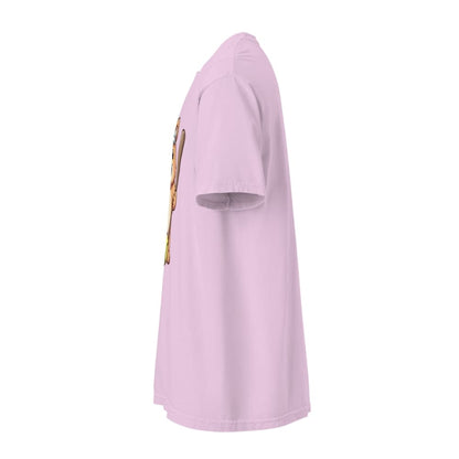 Cartoon bear holding softball bats and ball wearing a visor labeled “Softball” – printed on garment-dyed heavyweight t-shirt for sporty moms