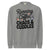 Gray sweatshirt with text 'Running on Coffee, Chaos & Cuddles' on a white background