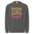 Gray sweatshirt with colorful text design on a white background