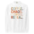 White long-sleeve shirt with colorful text 'COFFEE. CHAOS. CARPOOL. REPEAT.' on a white background