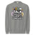 Gray sweatshirt with colorful text design on a white background