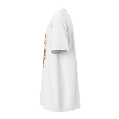 Cool cat with sunglasses holding a softball bat and coffee cup, beside text “Fueled by Coffee & Curveballs” – printed on soft heavyweight t-shirt for sporty moms