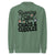 Green sweatshirt with text 'Running on Coffee, Chaos & Cuddles' on a white background