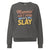 “Mommin' Ain’t Easy But I Slay” retro-style DTG printed design in peach, blue, and yellow on vintage garment-dyed fleece sweatshirt