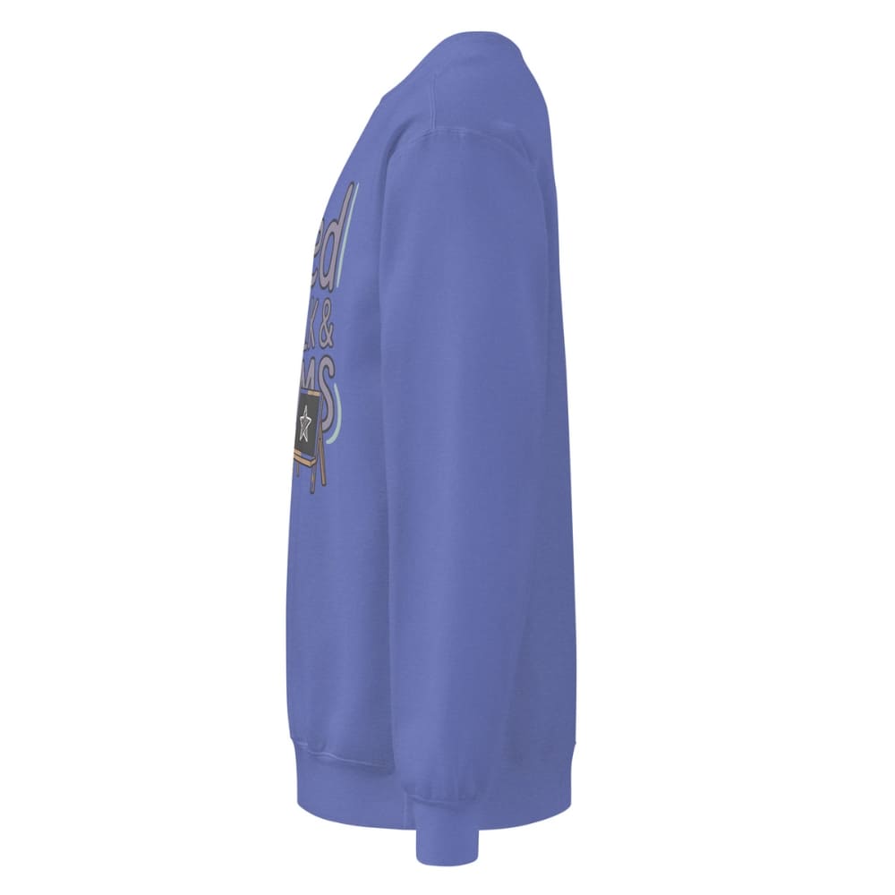Fueled by Chalk & Dreams printed design on a vintage-style garment-dyed sweatshirt with chalkboard illustration – soft fleece ideal for teachers
