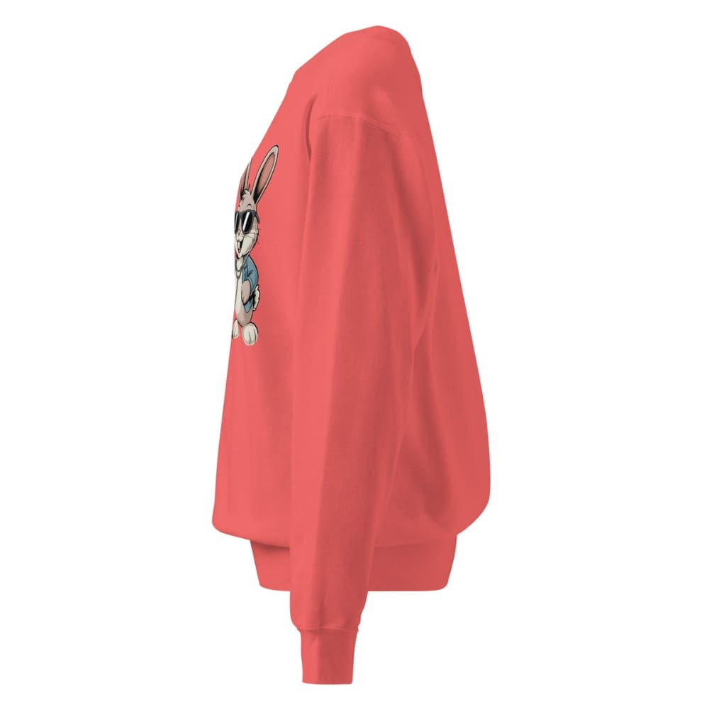 Red sweatshirt with a graphic design on the back against a white background