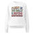 White sweatshirt with colorful text 'FLUENT IN EYE ROLLS & BEDTIME NEGOTIATIONS' on a white background