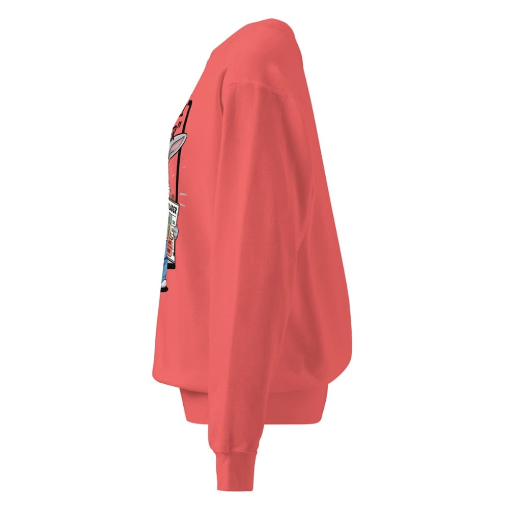 Red sweatshirt with graphic designs on a white background