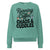 Teal sweatshirt with text 'Running on Coffee, Chaos & Cuddles' on a white background