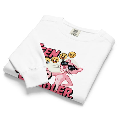 White t-shirt with Pink Panther graphic and text on a white background