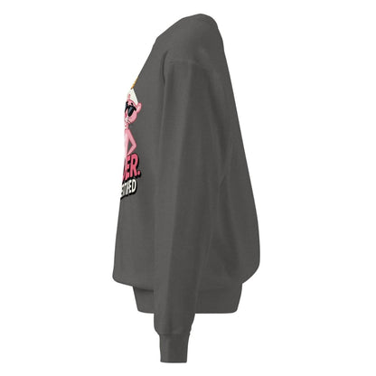 Gray sweatshirt with a graphic design on the back against a white background