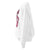 White sweatshirt with a pink graphic on a white background