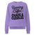 Purple sweatshirt with text 'Running on Coffee, Chaos & Cuddles' on a white background