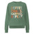 Green sweatshirt with colorful text 'COFFEE. CHAOS. CARPOOL. REPEAT.' on a white background