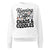 White sweatshirt with text 'Running on Coffee, Chaos & Cuddles' on a white background