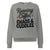 Gray sweatshirt with text 'Running on Coffee, Chaos & Cuddles' on a white background