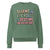 Green sweatshirt with colorful text on a white background