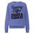 Blue sweatshirt with text 'Running on Coffee, Chaos & Cuddles' on a white background