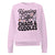Pink sweatshirt with text 'Running on Coffee, Chaos & Cuddles' on a white background