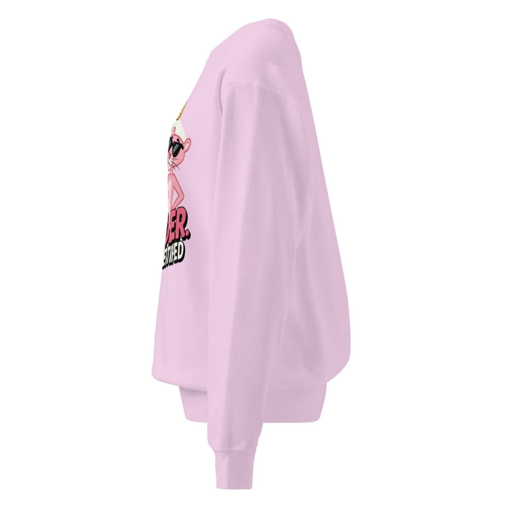 Pink sweatshirt with graphic design on a white background