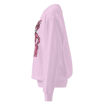 Pink sweatshirt with a graphic design on a white background