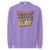 “Mommin' Ain’t Easy But I Slay” retro-style DTG printed design in peach, blue, and yellow on vintage garment-dyed fleece sweatshirt