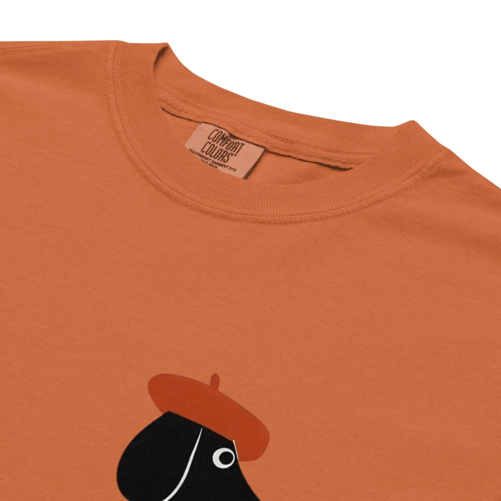 Yam orange t-shirt with a graphic of a duck wearing a beret and Comfort Colors label.