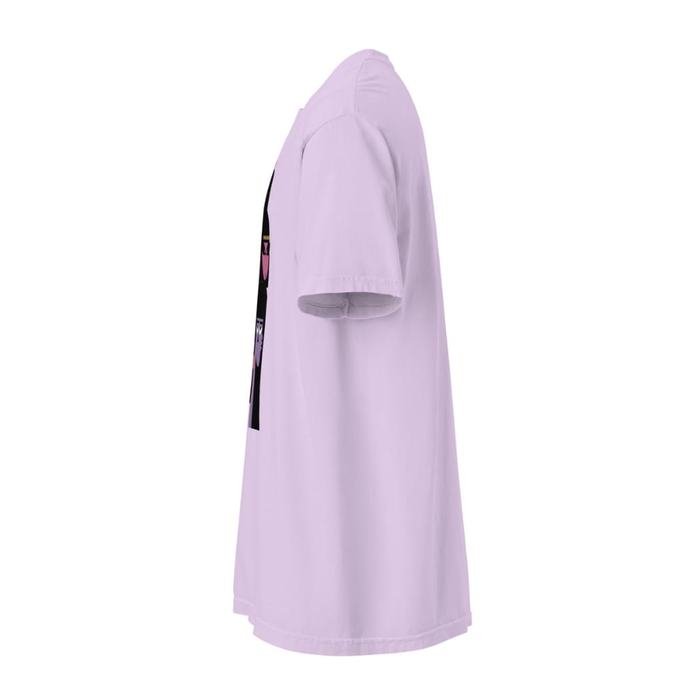 Light purple t-shirt with a small black graphic on a white background