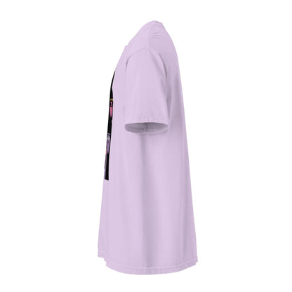 Light purple t-shirt with a small black graphic on a white background