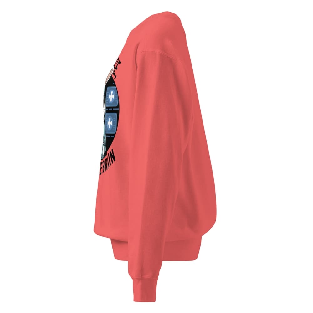 Red sweatshirt with a graphic design on the back against a white background