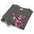 Folded gray sweatshirt with a pink cartoon character on a white background