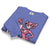 Folded blue sweatshirt with Pink Panther graphic on a white background