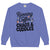 Blue sweatshirt with text 'Running on Coffee, Chaos & Cuddles' on a white background