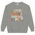 Gray sweatshirt with colorful text 'COFFEE. CHAOS. CARPOOL. REPEAT.' on a white background