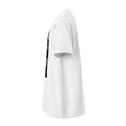 White t-shirt with a small graphic on the sleeve against a white background