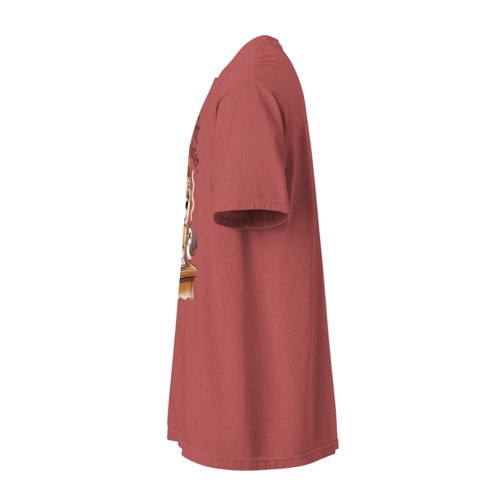 Red t-shirt with a graphic design on a white background