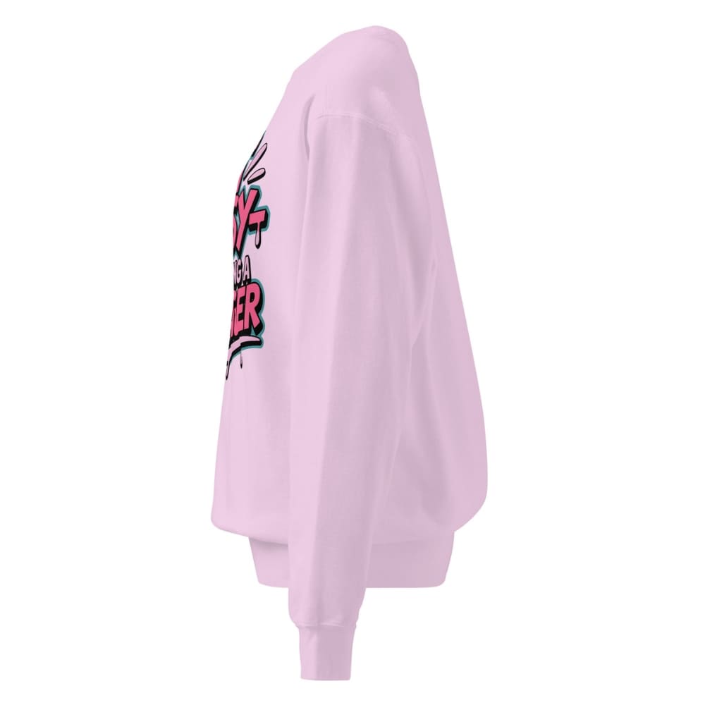 Pink sweatshirt with graphic design on a white background