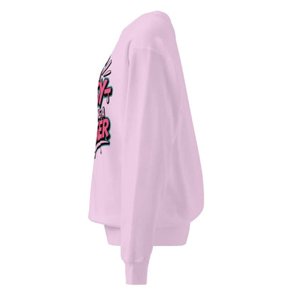 Pink sweatshirt with graphic design on a white background