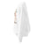 White sweatshirt with colorful text on a white background
