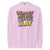 “Mommin' Ain’t Easy But I Slay” retro-style DTG printed design in peach, blue, and yellow on vintage garment-dyed fleece sweatshirt