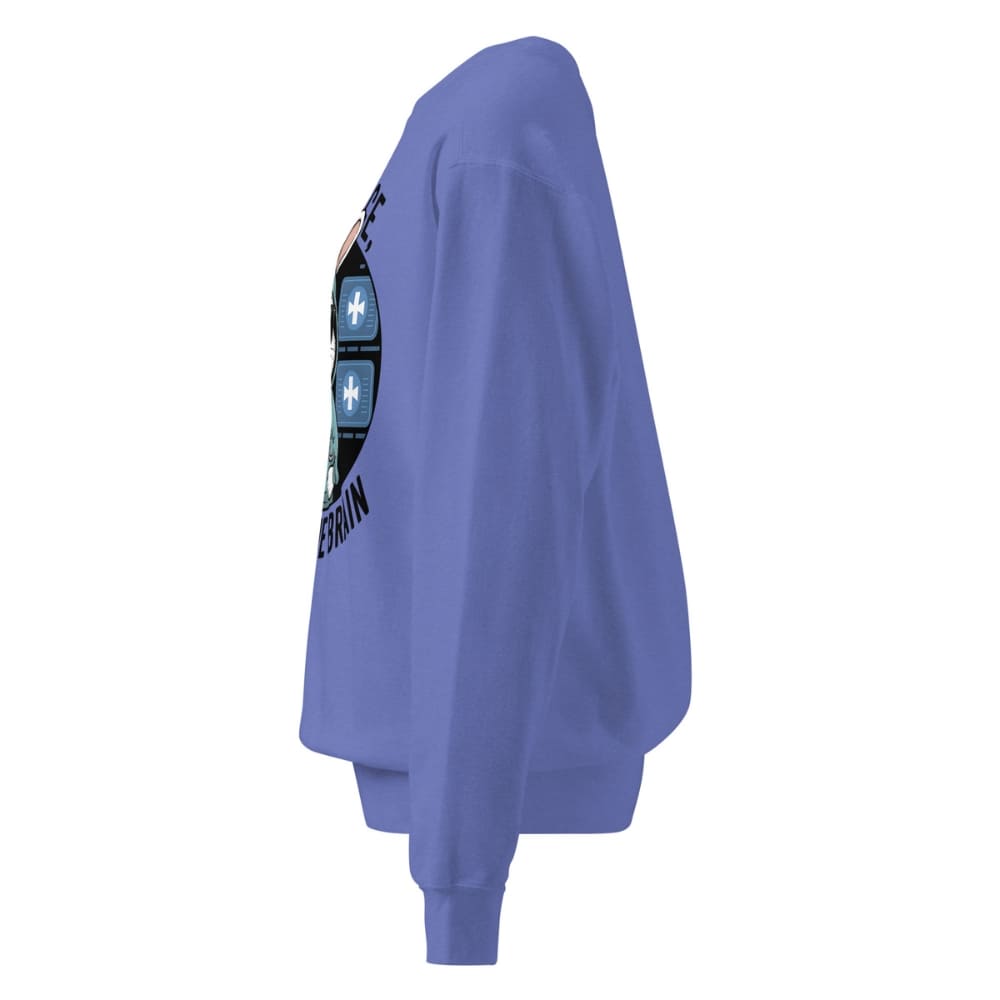 Purple sweatshirt with a graphic design on the back against a white background