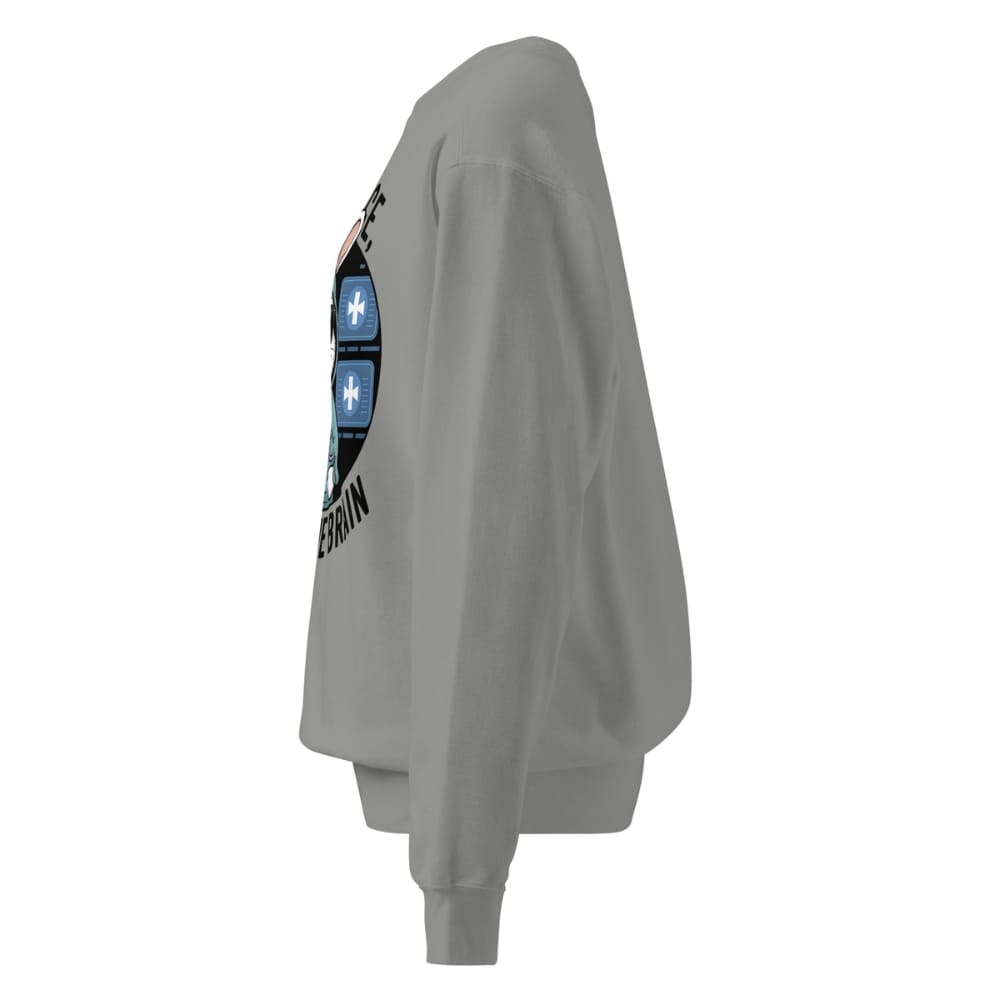 Gray sweatshirt with a logo on the back against a white background