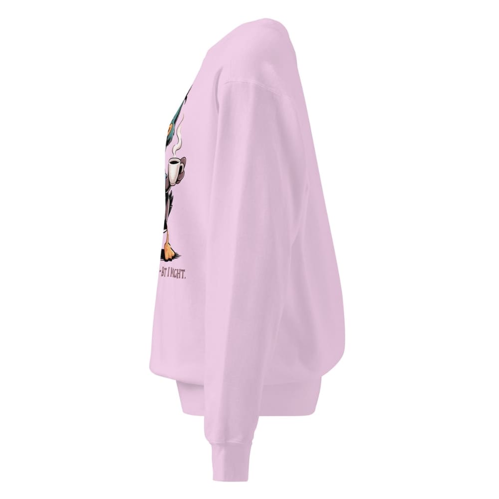 Light pink sweatshirt with graphic design on a white background