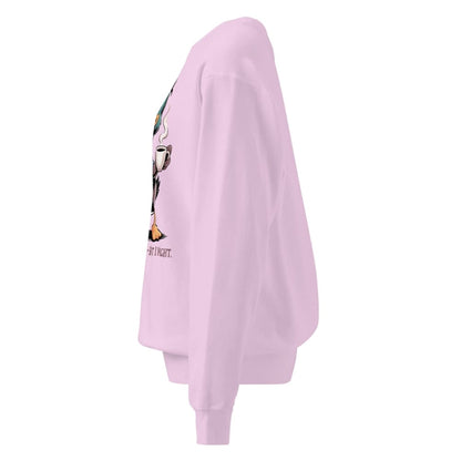 Light pink sweatshirt with graphic design on a white background