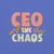 CEO of the Chaos” printed on a heavyweight cotton t-shirt in soft pastel ink, laid flat with a minimal lifestyle background.