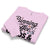 Folded pink sweatshirt with text and graphics on a white background